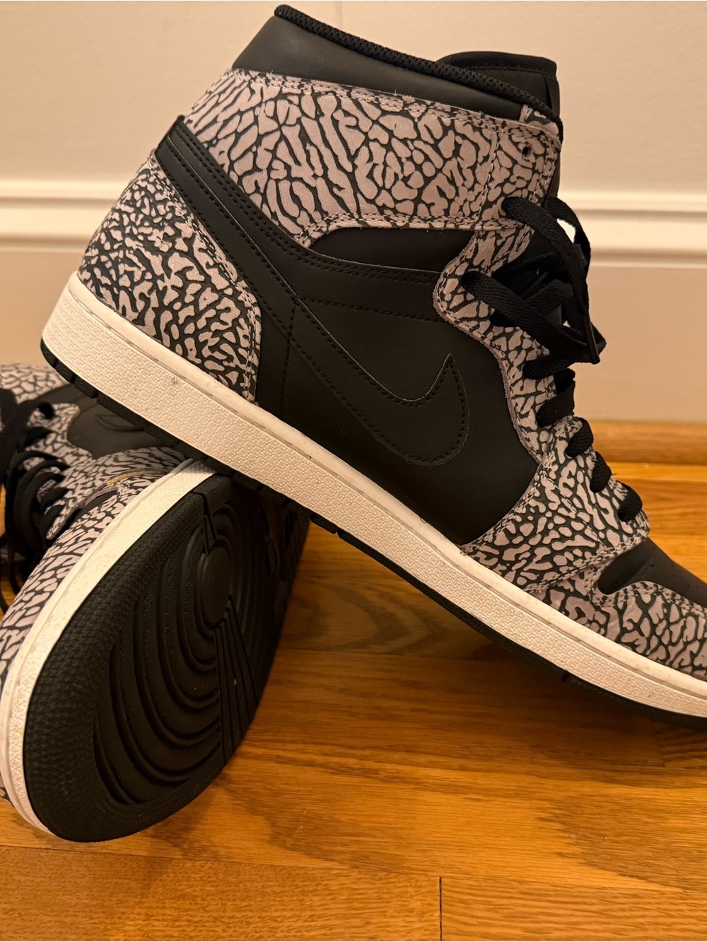 Nike Men’s High-Top Sneakers — Black and Light Gray Elephant Print